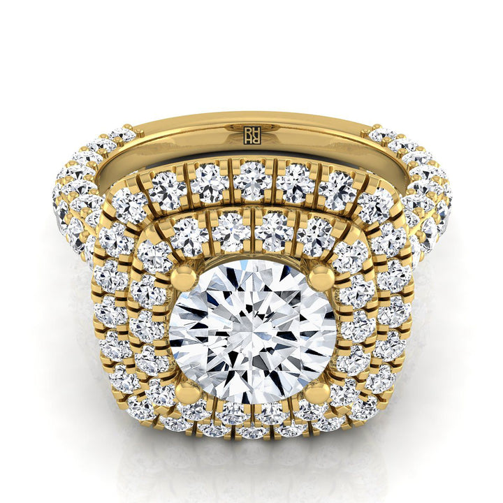 Round Brilliant, Bold Double Halo, in 18K Yellow Gold, pave setting | RockHer
