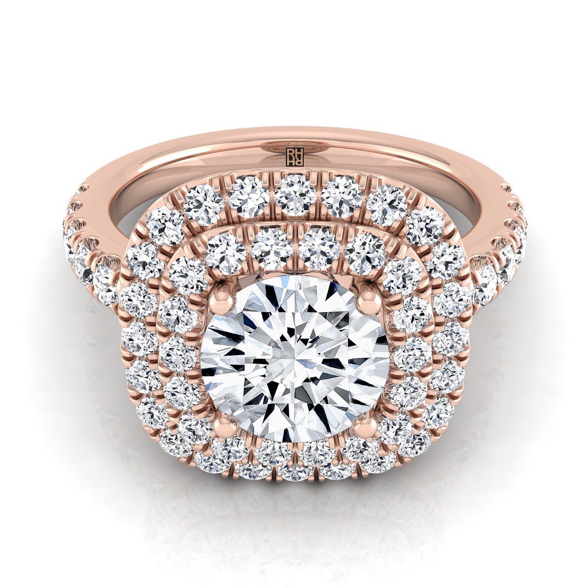 Dixie Select Double Halo Round Lab Diamond Engagement Ring in 14K Rose Gold | RockHer