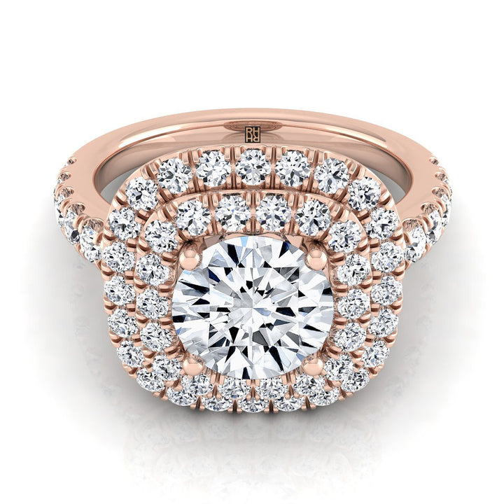 Dixie Select Double Halo Round Lab Diamond Engagement Ring in 14K Rose Gold | RockHer