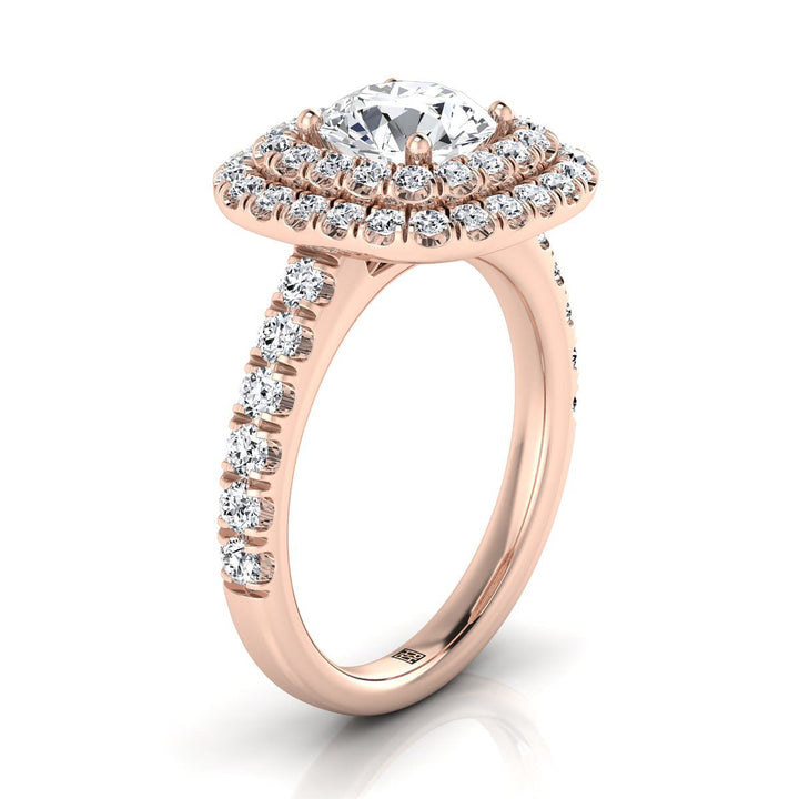 Dixie Select Double Halo Round Lab Diamond Engagement Ring in 14K Rose Gold | RockHer