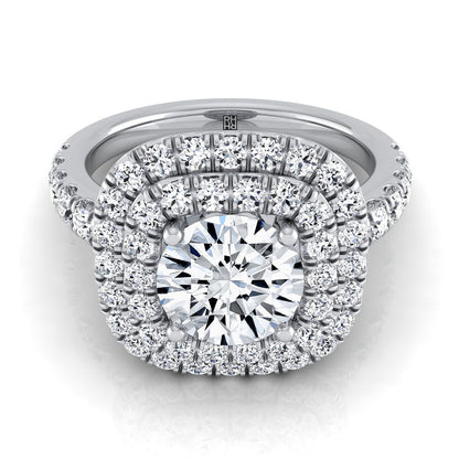 Round Brilliant, Double Halo French Pavé, in Platinum, pave setting – view 8 | RockHer