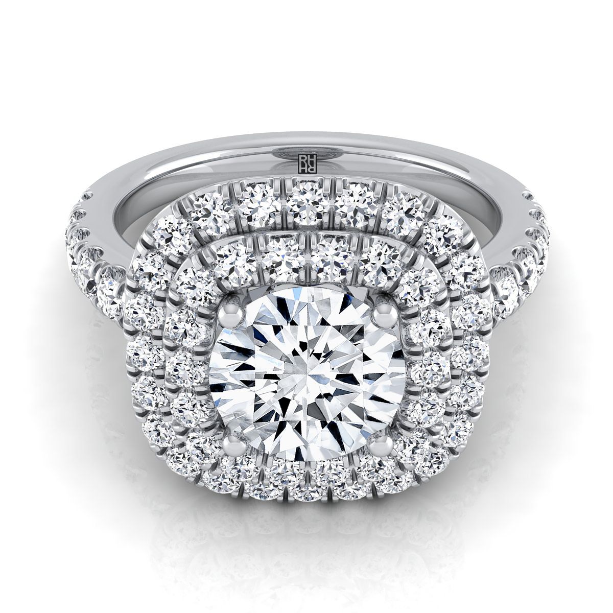 Dixie Select Double Halo Round Lab Diamond Engagement Ring in 18K White Gold | RockHer