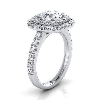 Round Brilliant, Double Halo French Pavé, in 18K White Gold, pave setting – view 9 | RockHer