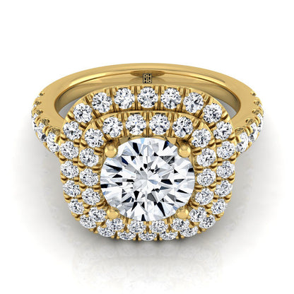 Dixie Select Double Halo Round Lab Diamond Engagement Ring in 14K Yellow Gold | RockHer