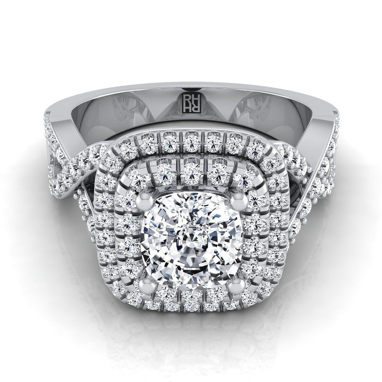 The Macy Select Double Halo Cushion Cut Lab Diamond Engagement Ring in Platinum