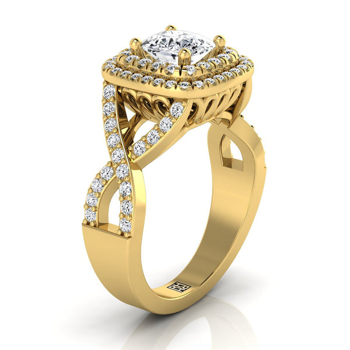 The Macy Select Halo Engagement Ring with Lab Diamond in 18K Yellow Gold - view 2