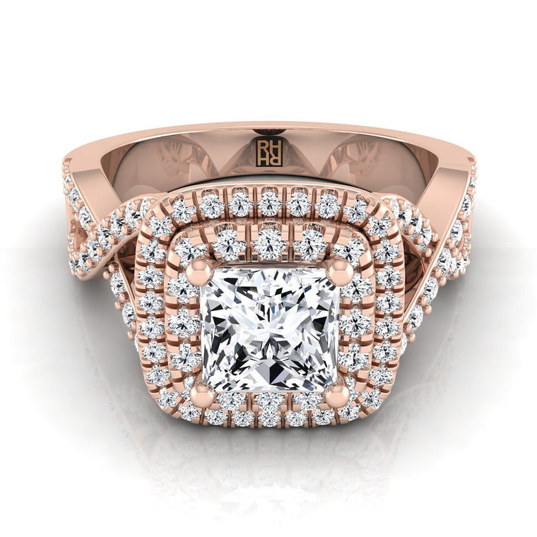 The Macy Double Halo Princess Cut Engagement Ring Setting in 14K Rose Gold