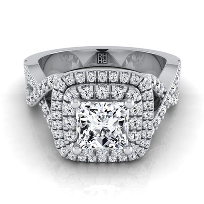 Twist Double Halo Princess, in Platinum, pave setting | RockHer