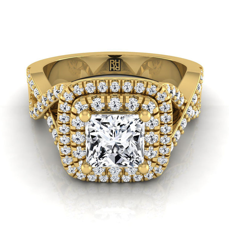 The Macy Select Double Halo Princess Cut Lab Diamond Engagement Ring in 18K Yellow Gold