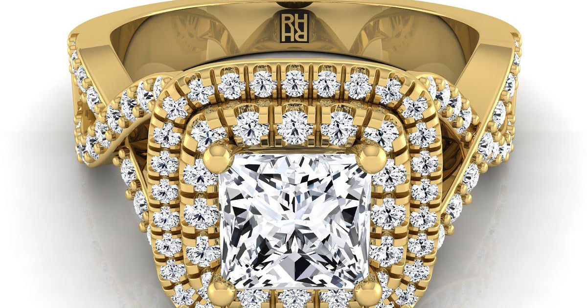 Macy Twist Double Halo Ring Setting | 18K Yellow Gold | RockHer