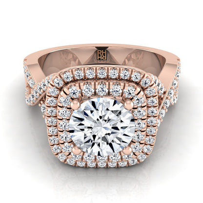 Round Brilliant, Twist Double Halo, in 14K Rose Gold, pave setting | RockHer