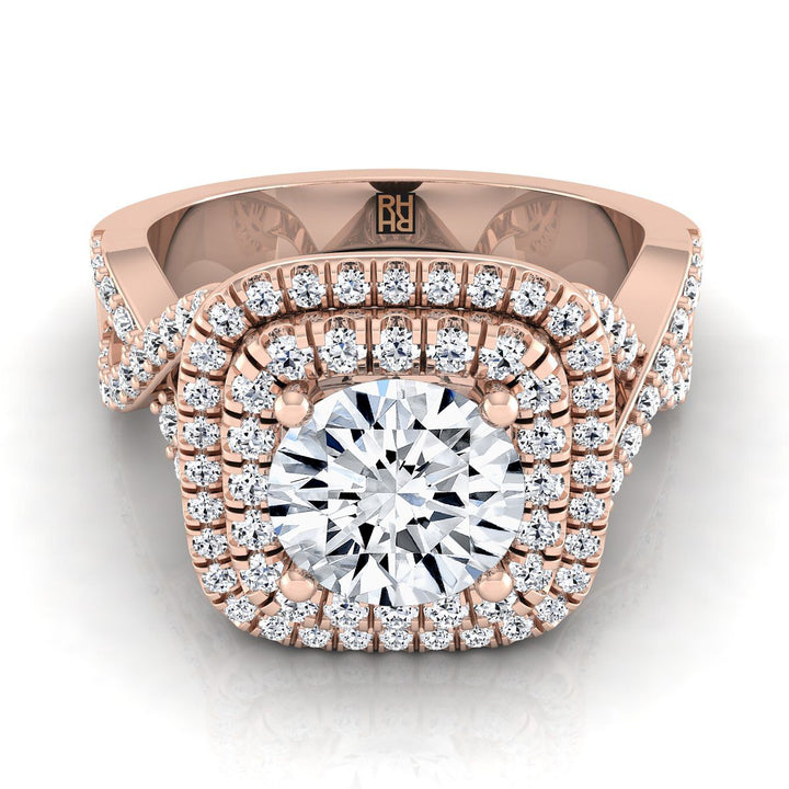 Round Brilliant, Twist Double Halo, in 14K Rose Gold, pave setting | RockHer