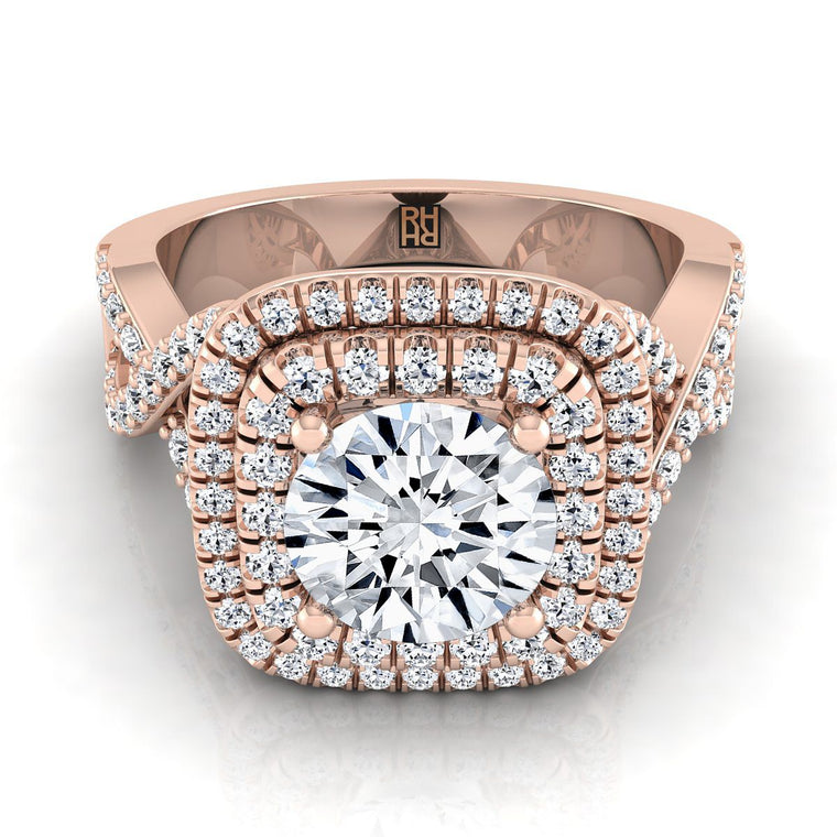 The Macy Select Double Halo Round Lab Diamond Engagement Ring in 14K Rose Gold