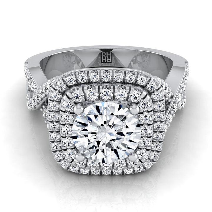 Round Brilliant, Twist Double Halo, in Platinum, pave setting – view 8 | RockHer