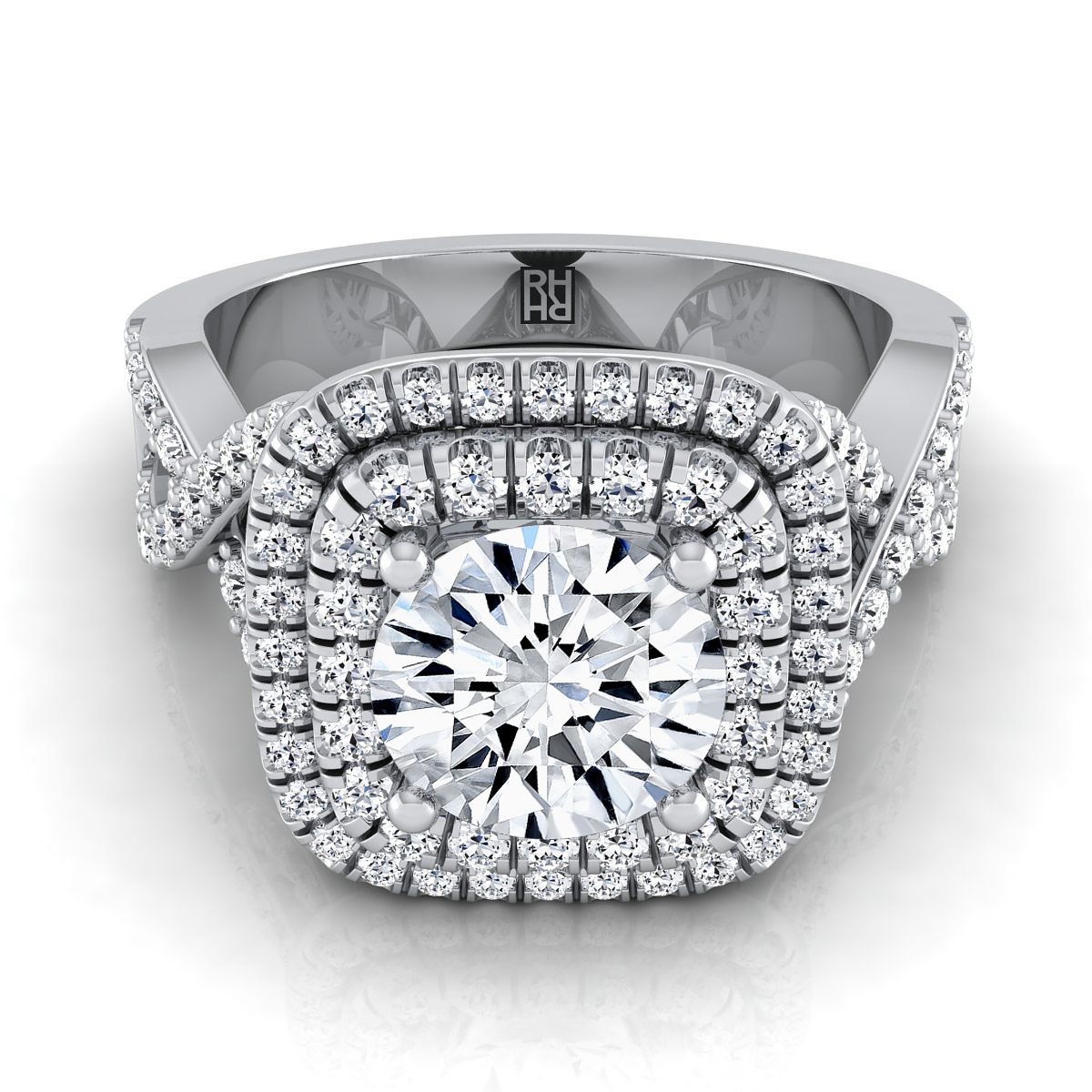 Macy Select Double Halo Round Lab Diamond Engagement Ring in Platinum | RockHer