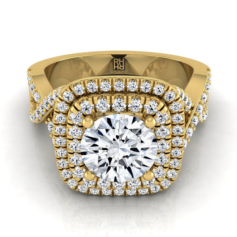 The Macy Select Double Halo Round Lab Diamond Engagement Ring in 18K Yellow Gold