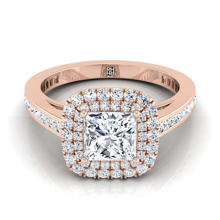 The Cecilia Double Halo Princess Cut Engagement Ring Setting in 14K Rose Gold