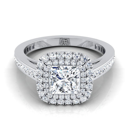 Cecilia Select double halo channel band princess cut princess cut ring in 14K White Gold — view — RockHer