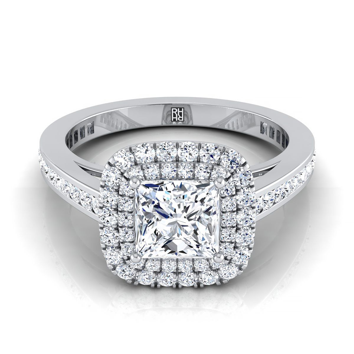 Cecilia Select Double Halo Princess Cut Lab Diamond Engagement Ring in 18K White Gold | RockHer