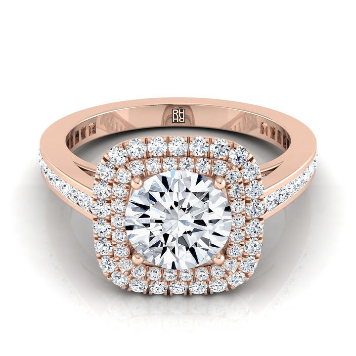 Round Brilliant, Double Halo Channel Band, in 14K Rose Gold, pave setting | RockHer