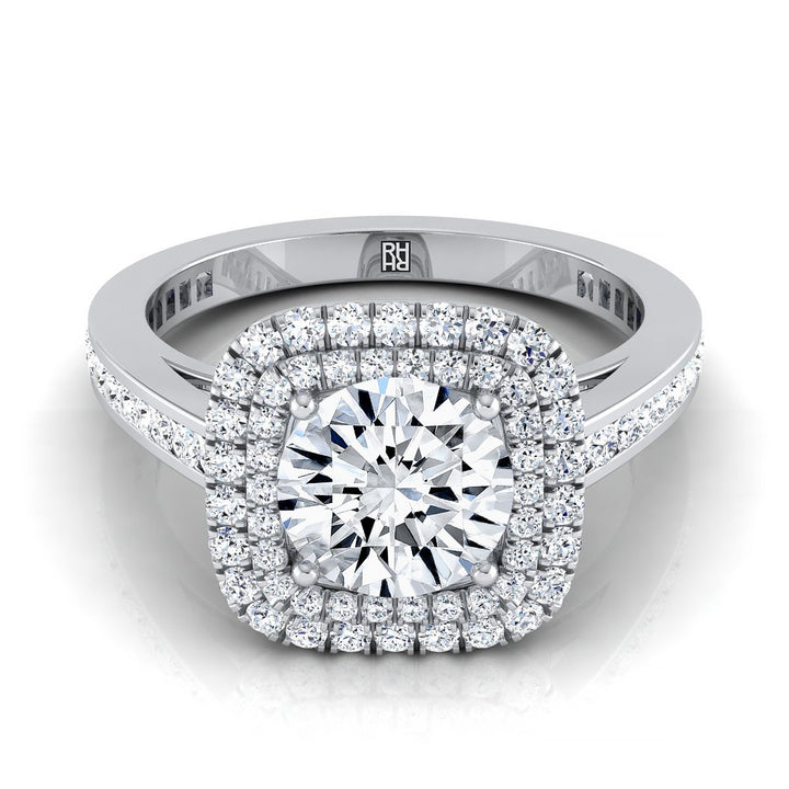 Round Brilliant, Double Halo Channel Band, in 18K White Gold, pave setting | RockHer