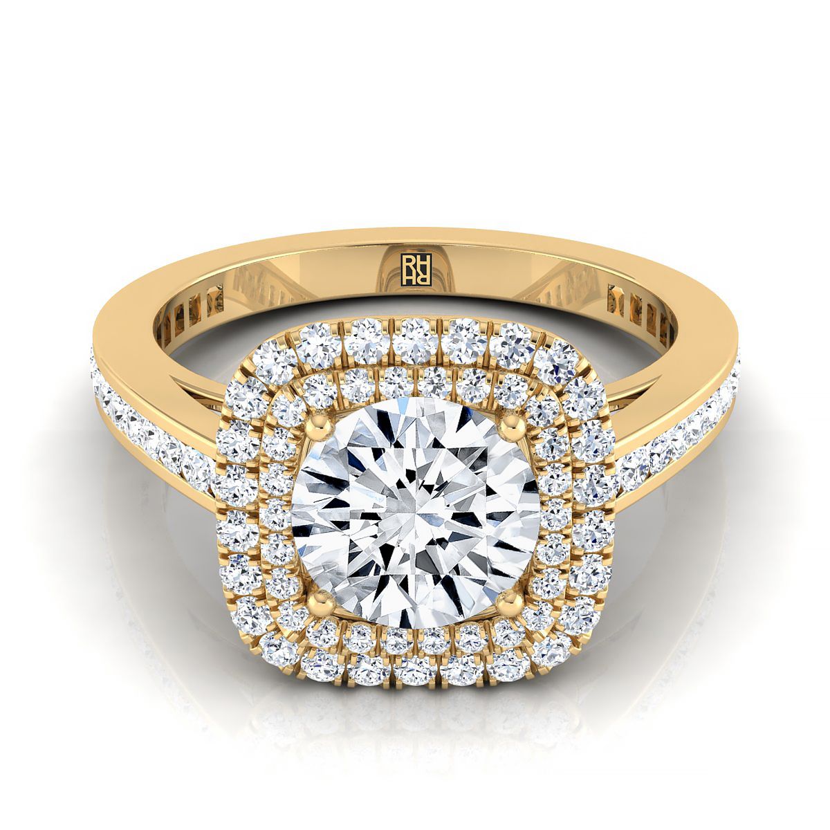 Cecilia Select Double Halo Round Lab Diamond Engagement Ring in 18K Yellow Gold | RockHer