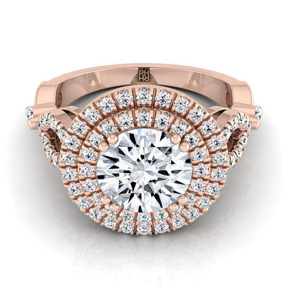 Round Brilliant, Open Side Double Halo, in 14K Rose Gold, pave setting – view 8 | RockHer