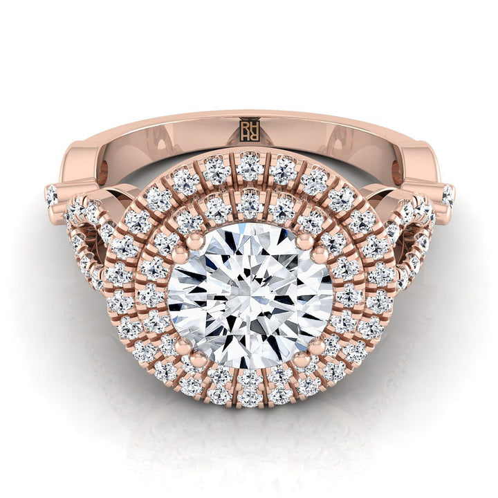 Round Brilliant, Open Side Double Halo, in 14K Rose Gold, pave setting – view 8 | RockHer