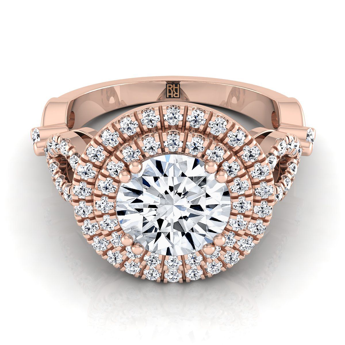 Calypso Select Double Halo Round Lab Diamond Engagement Ring in 14K Rose Gold | RockHer