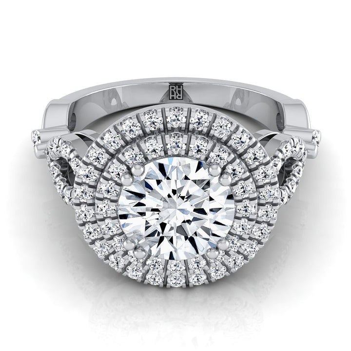 Round Brilliant, Open Side Double Halo, in Platinum, pave setting | RockHer