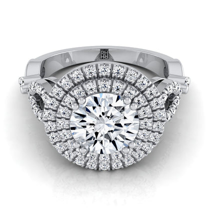 Round Brilliant, Open Side Double Halo, in 18K White Gold, pave setting | RockHer