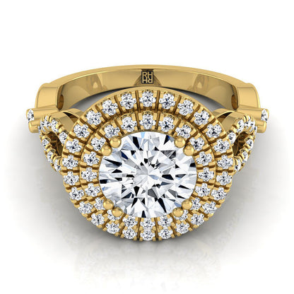 Calypso Select Double Halo Round Lab Diamond Engagement Ring in 18K Yellow Gold | RockHer