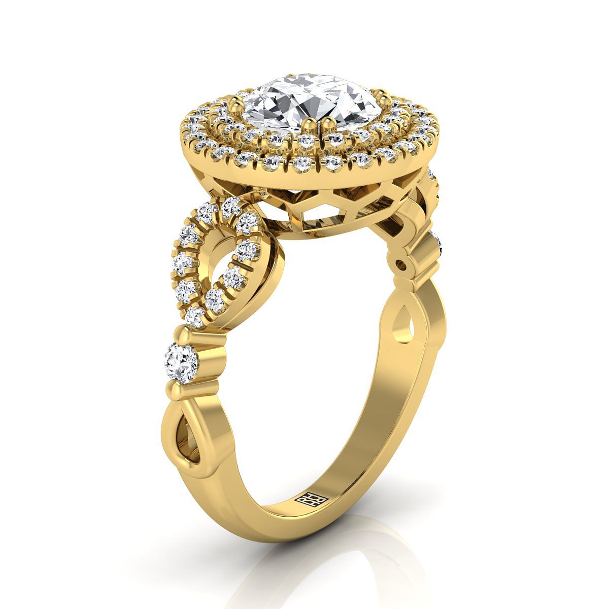 RockHer atelier photo of The Calypso round engagement ring setting in 18K Yellow Gold
