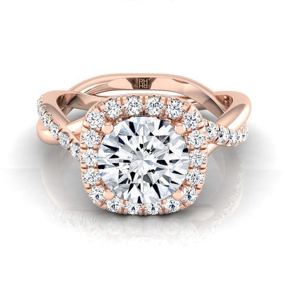 Round Brilliant, Bold Twist Pavé Halo, in 14K Rose Gold, pave setting | RockHer
