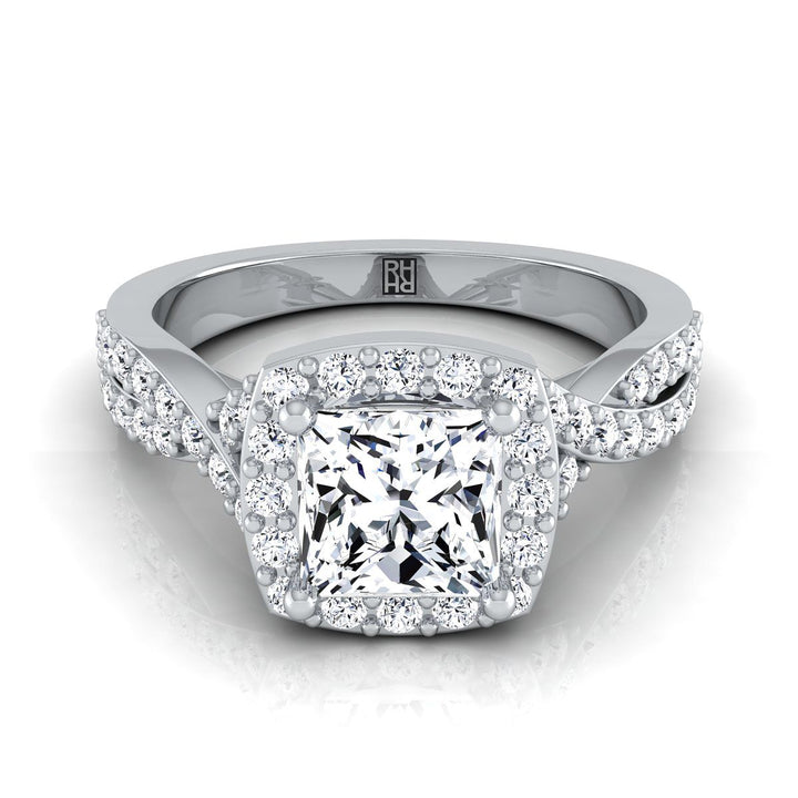 Twisted Square Pavé Halo Princess, in Platinum, pave setting | RockHer