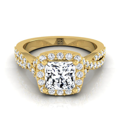 Twisted Square Pavé Halo Princess, in 18K Yellow Gold, pave setting | RockHer