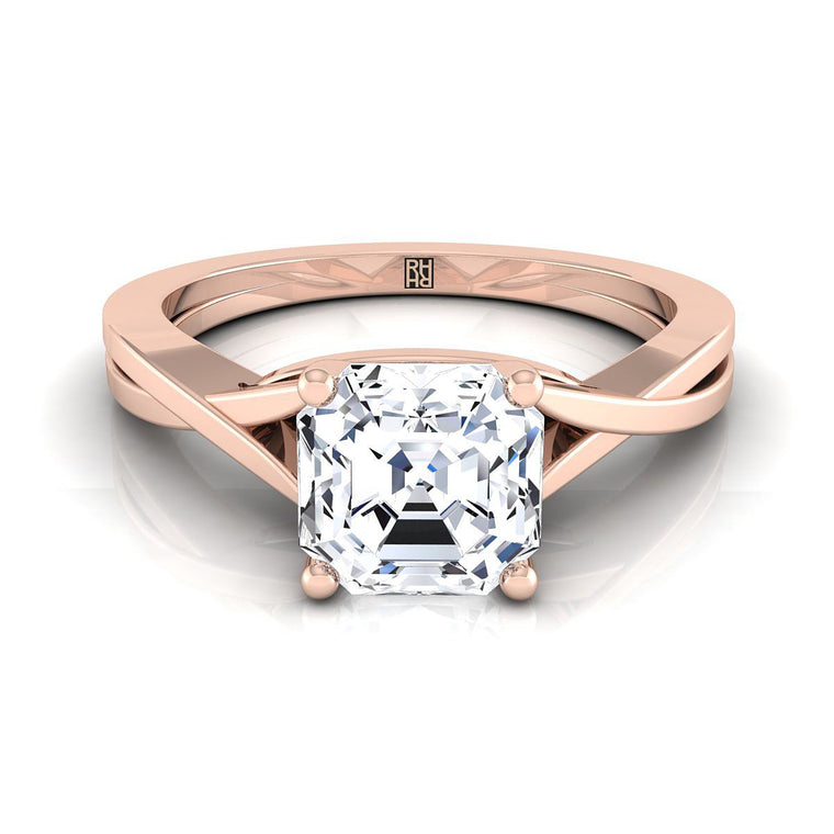 The Priscilla Delicate Twist Cathedral Solitaire Asscher Cut Engagement Ring Setting in 14K Rose Gold