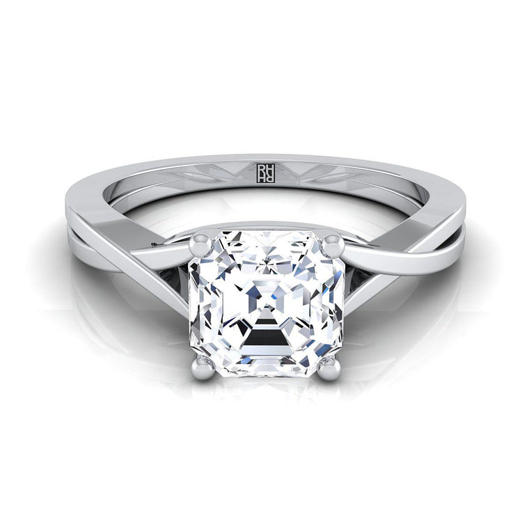 The Priscilla Delicate Twist Cathedral Solitaire Asscher Cut Engagement Ring Setting in Platinum