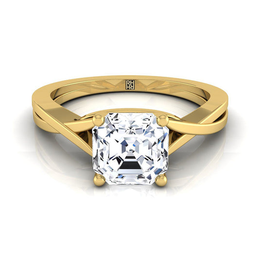 14K Yellow Gold Asscher Cut Delicate Twist Solitaire Engagement Ring