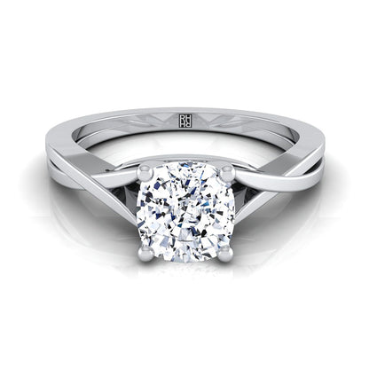 Delicate Twist Cathedral Solitaire Cushion, in 18K White Gold, prong setting | RockHer