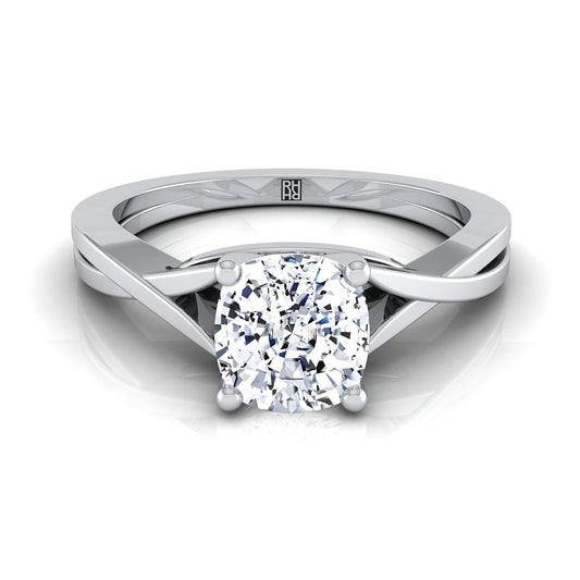 18K White Gold Cushion Delicate Twist Solitaire Engagement Ring