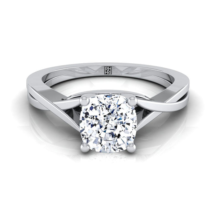 Delicate Twist Cathedral Solitaire Cushion, in 18K White Gold, prong setting | RockHer