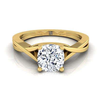 Delicate Twist Cathedral Solitaire Cushion, in 18K Yellow Gold, prong setting | RockHer