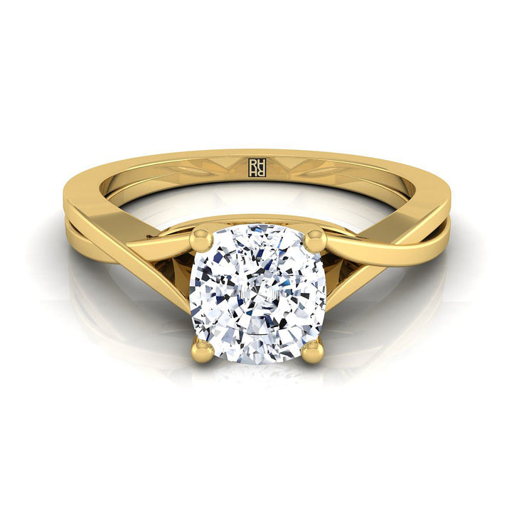 Delicate Twist Cathedral Solitaire Cushion, in 18K Yellow Gold, prong setting | RockHer