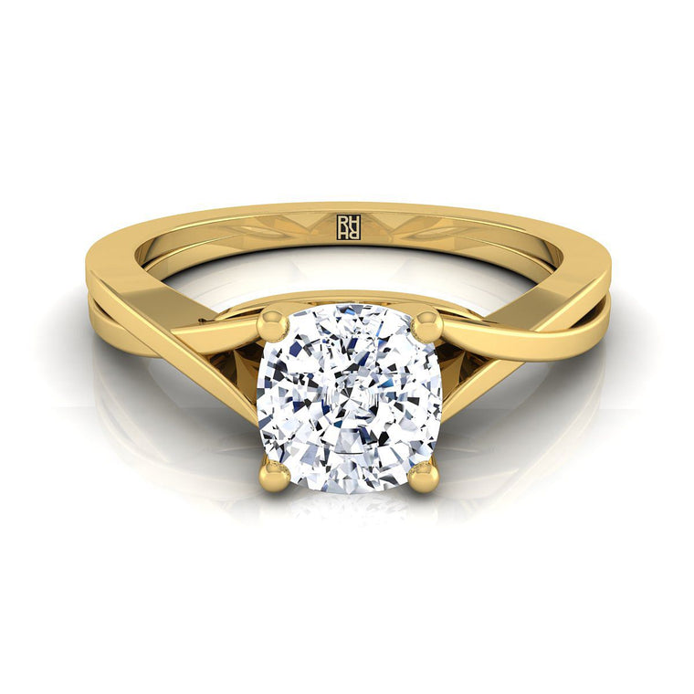 The Priscilla Select Solitaire Cushion Cut Lab Diamond Engagement Ring in 18K Yellow Gold