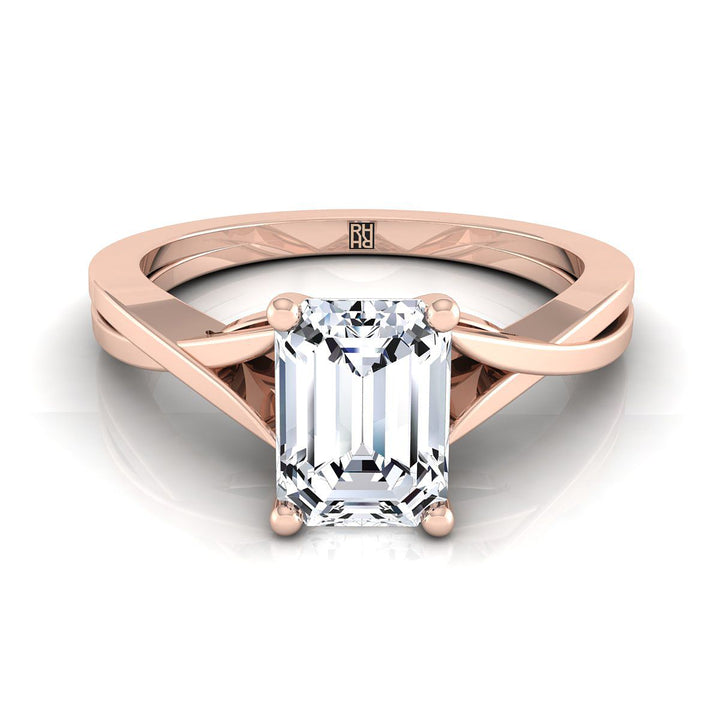 European Cut, Delicate Twist Cathedral Solitaire Emerald, in 14K Rose Gold, prong setting | RockHer