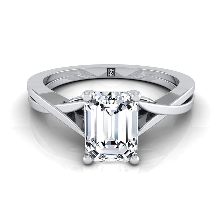 European Cut, Delicate Twist Cathedral Solitaire Emerald, in Platinum, prong setting | RockHer