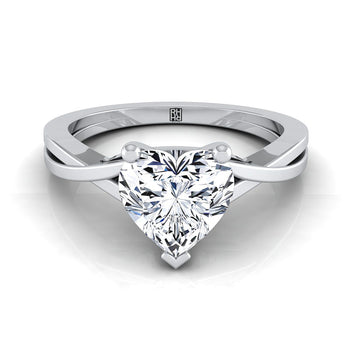 The Priscilla Delicate Twist Cathedral Solitaire Heart Engagement Ring Setting in 18K White Gold