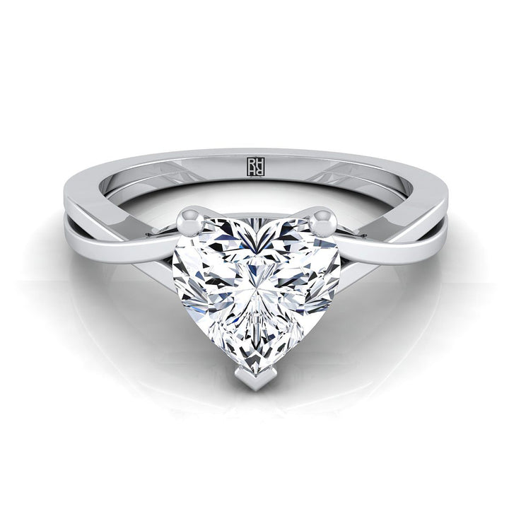 Delicate Twist Cathedral Solitaire Heart Shape, in 18K White Gold, prong setting | RockHer