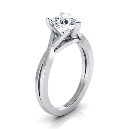 Delicate Twist Cathedral Solitaire Heart Shape, in 18K White Gold, prong setting – side profile | RockHer